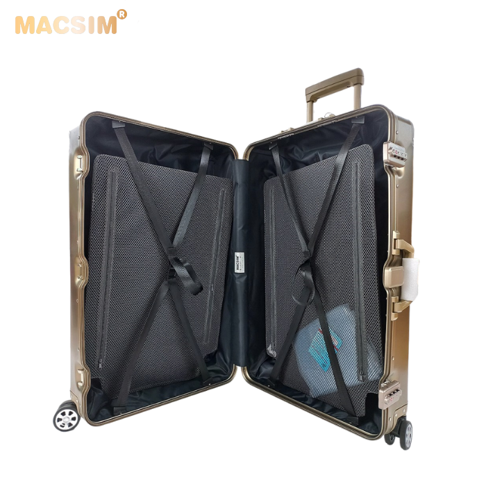 Vali tay kéo cao cấp chất liệu hợp kim nhôm nguyên khối MS1318 Macsim màu ti-gold cỡ 20inches