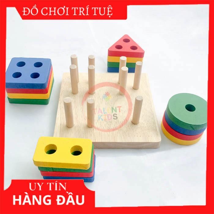 Đồ chơi thả hình 4 trụ khối gỗ phát triển trí tuệ cho bé 1 2 3 tuổi, đồ chơi gỗ thông minh