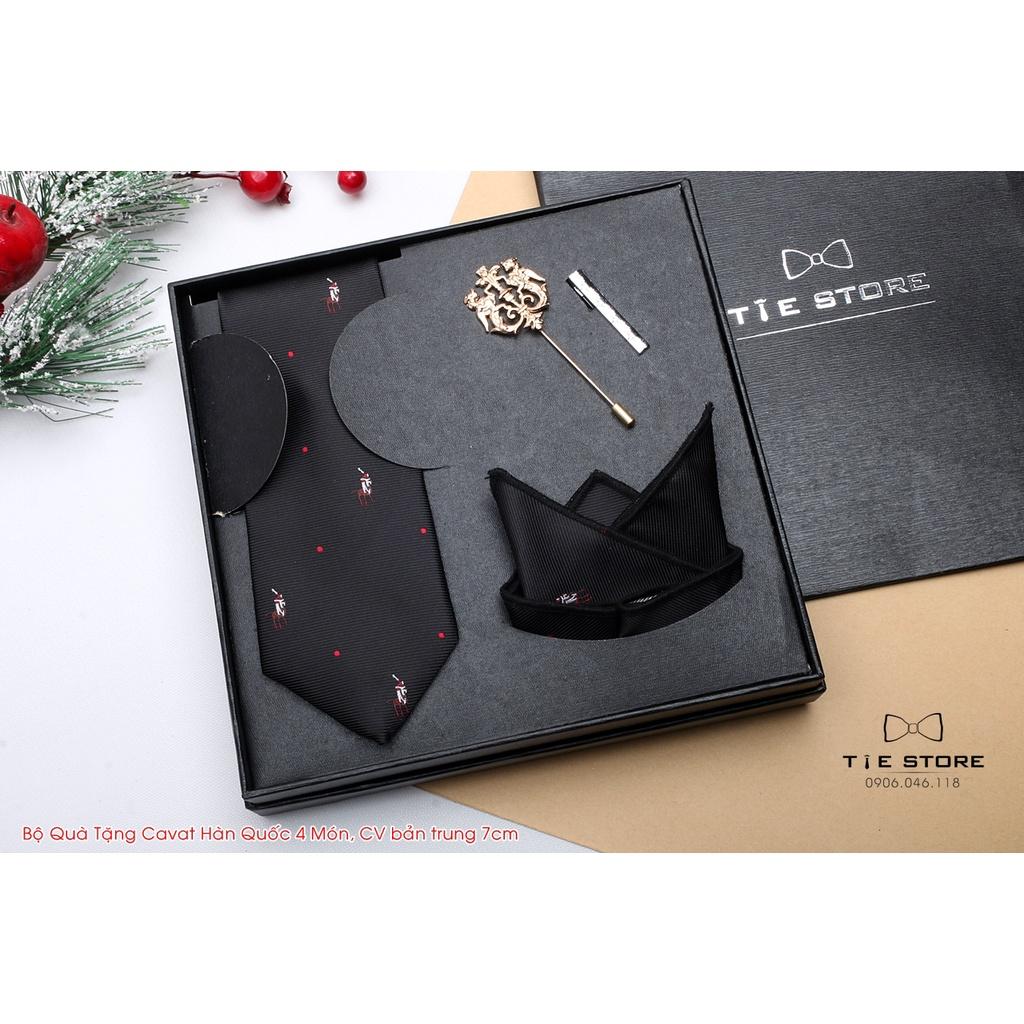 Bộ cà vạt nam cao cấp full box - đen khăn đen