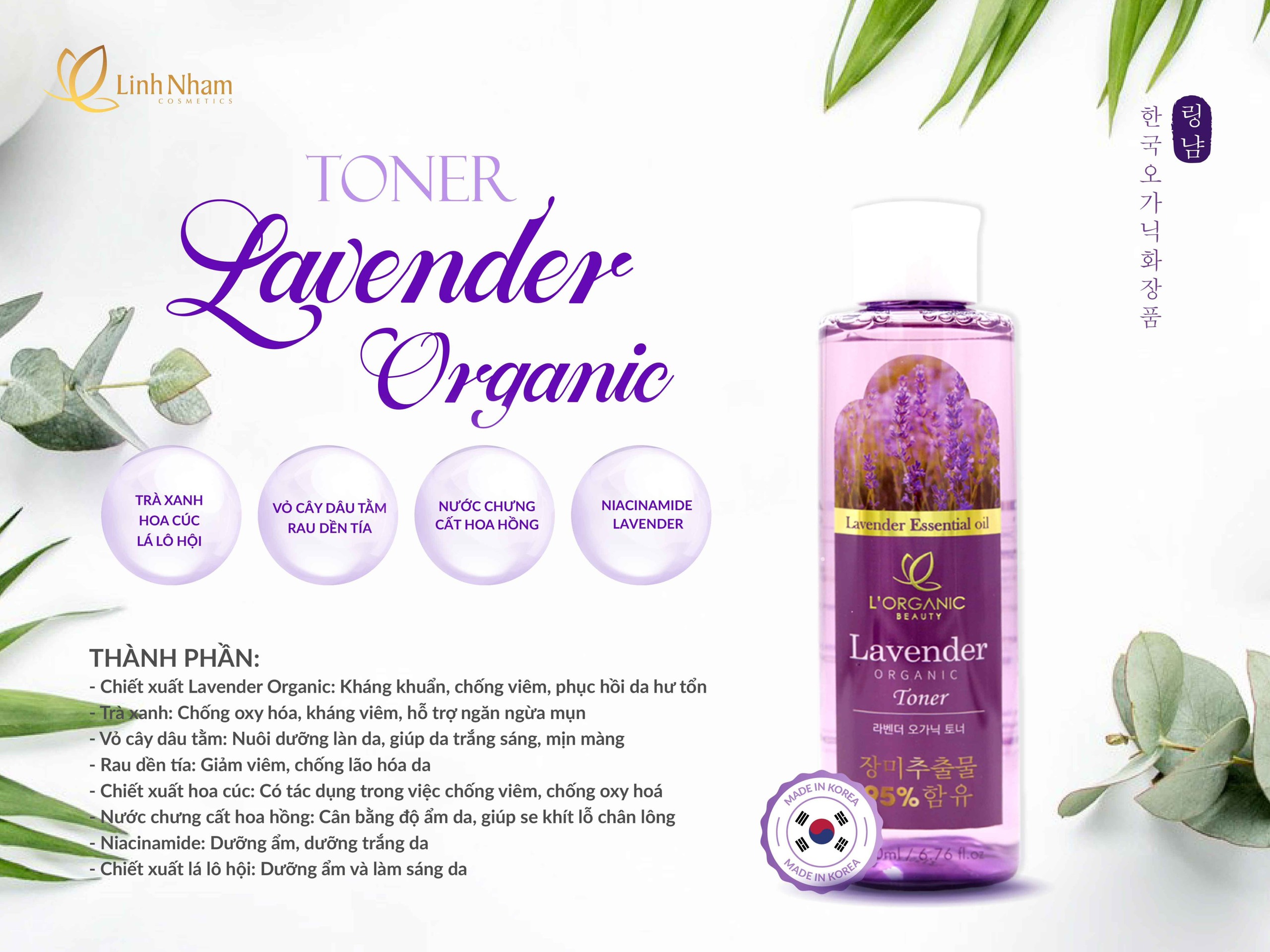 Nước hoa hồng/Toner Lavender Organic Linh Nhâm