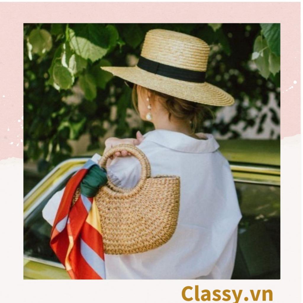 Túi cói Classy túi lục bình quai cầm bằng mây cáo rất mộc kiểu dáng Vintage, đan thủ công bởi thợ Việt Nam