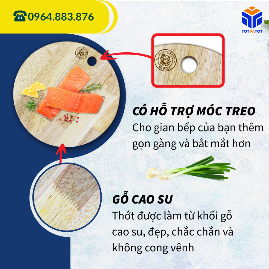 Thớt gỗ cao su Trường Sơn size 24cm