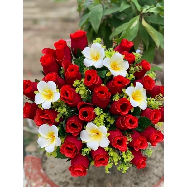 Bó hoa Hồng Nhung 36 bông kèm hoa sứ cao cấp - Hoa cưới, hoa cô dâu
