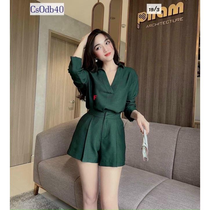 Sét áo tau dài cổ chữ V kèm quần thời trang cá tính