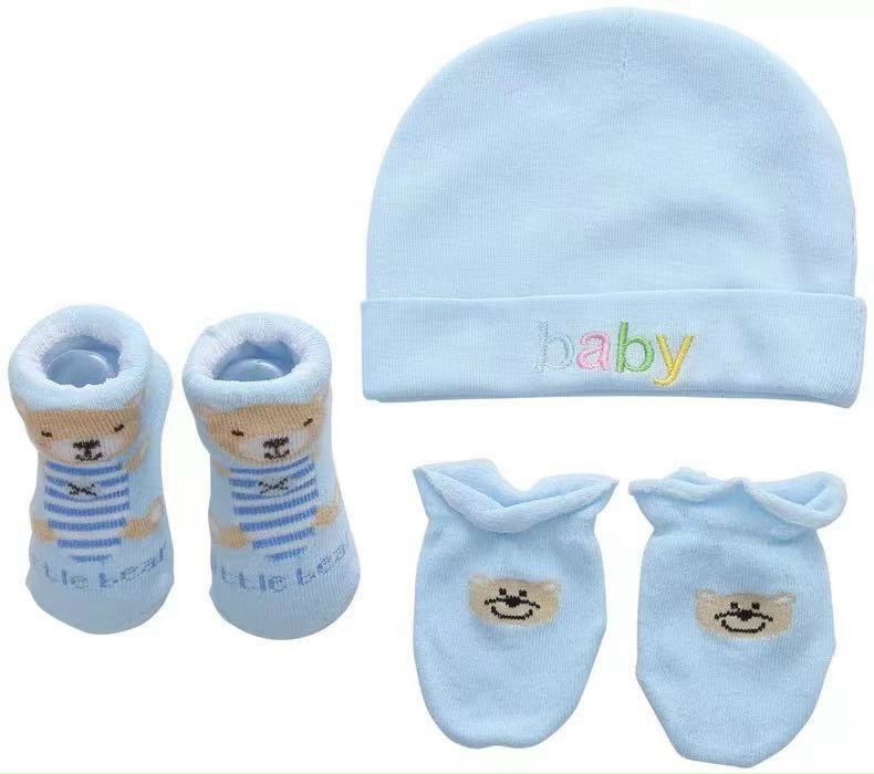 Set 3 món gồm mũ che thóp, bao tay, bao chân dùng cho bé sơ sinh hàng loại 1 cao cấp