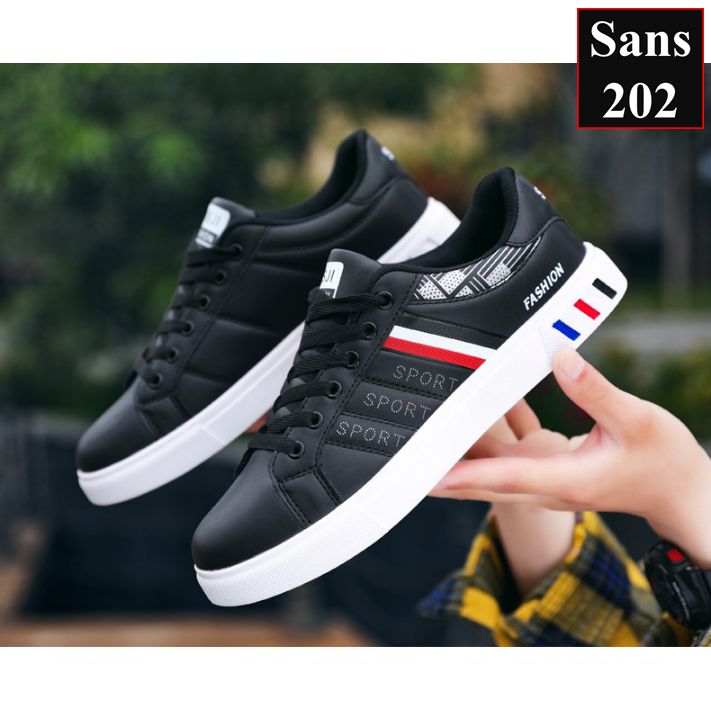 Giày thể thao sneaker nam Sans202 đen sọc trắng