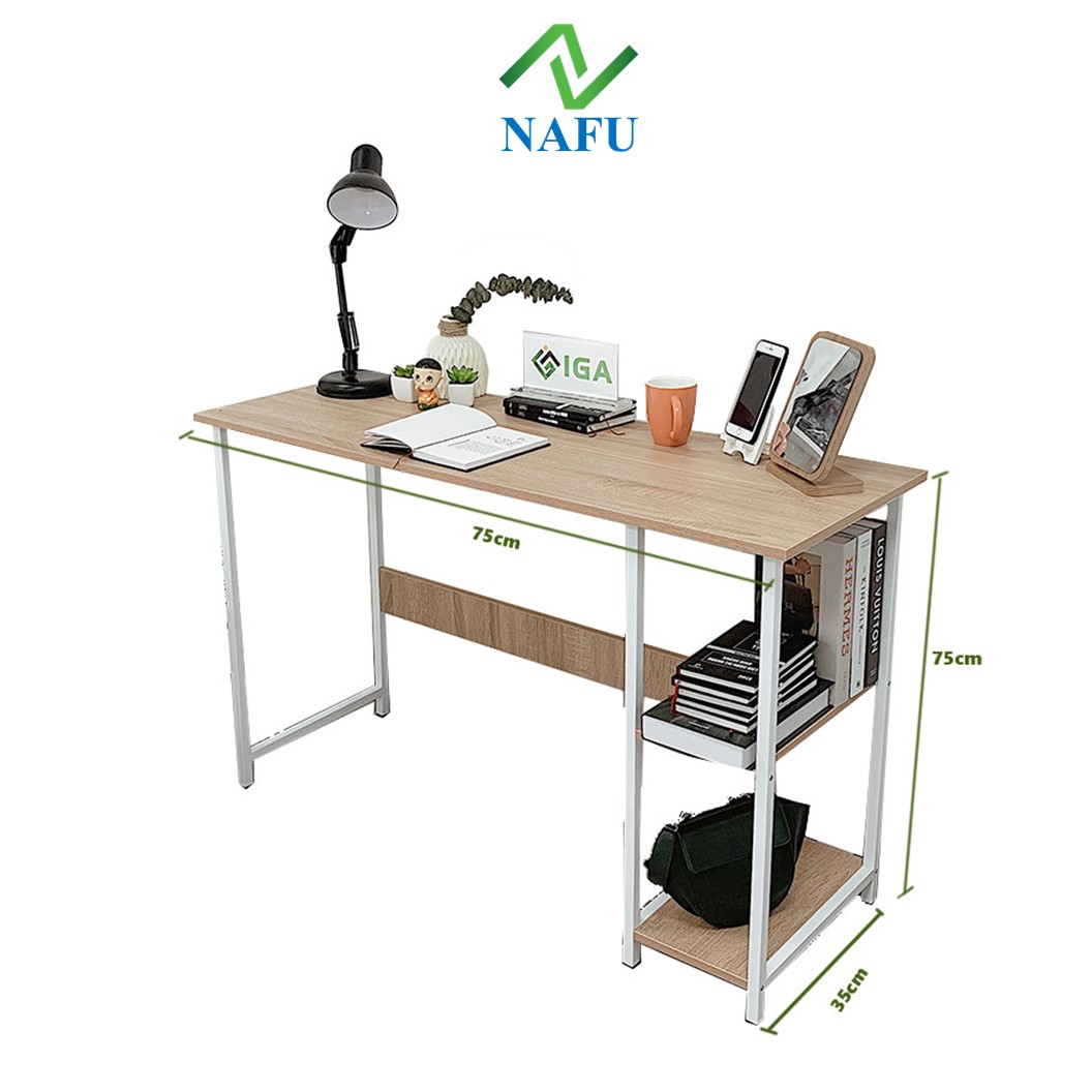 Bàn Học, Bàn Làm Việc Crop Hiện Đại, Có Ngăn Để Máy Tính, Sách – Khung Trắng Sơn Tĩnh Điện GM10