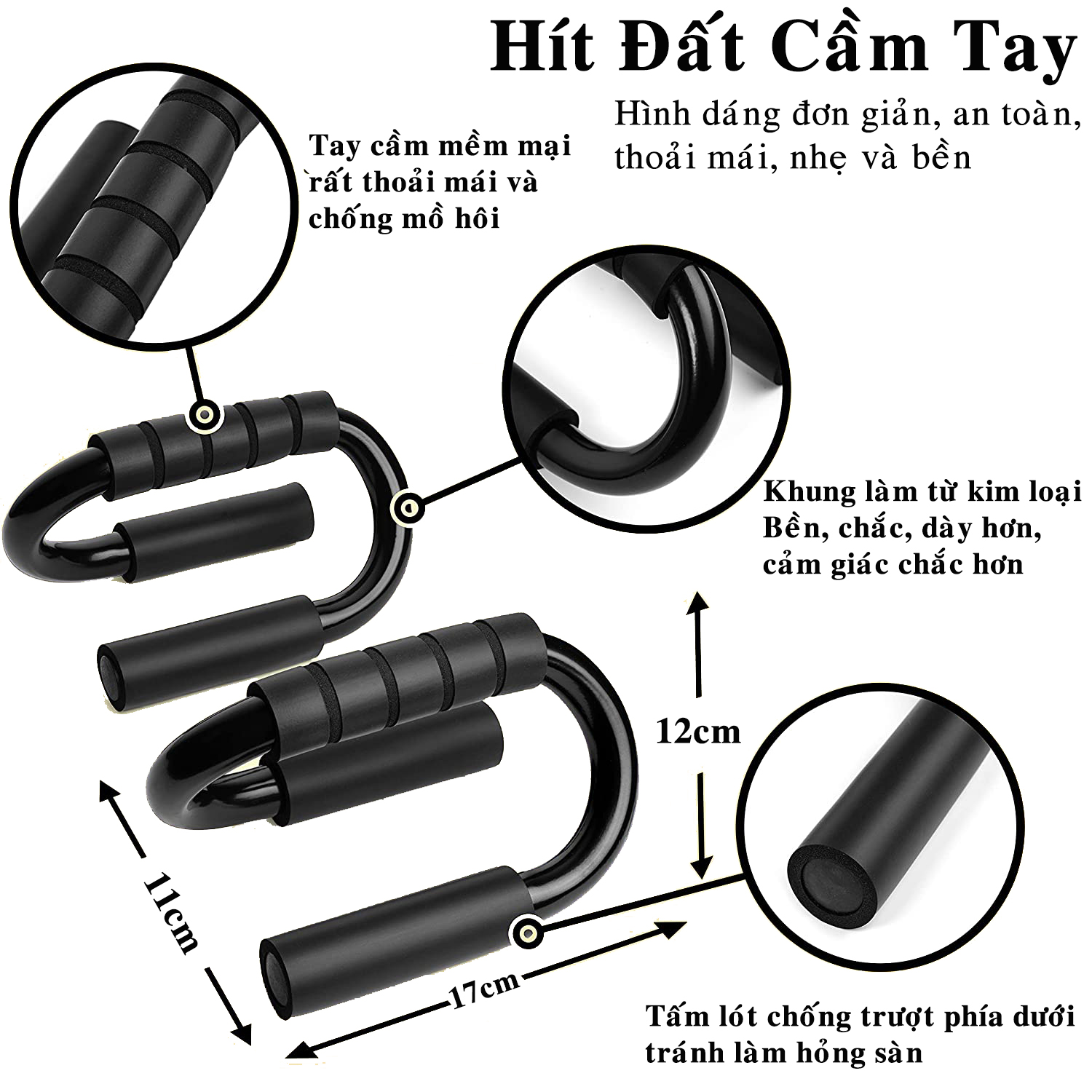 Dụng Cụ Tập Chống Đẩy Cầm Tay Màu Đen Chính Hãng Amalife - Dụng Cụ Hít Đất Cầm Tay Cao Cấp Bằng Thép Cứng Đen Huyền Bí