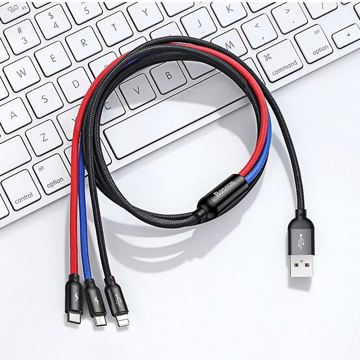 Hình ảnh Dây cáp sạc nhanh 3A 3 in 1 USB Type-A to Micro USB / Type-C / iPhone hiệu Baseus (sạc cùng lúc 3 thiết bị, chip sạc thông minh) - hàng nhập khẩu