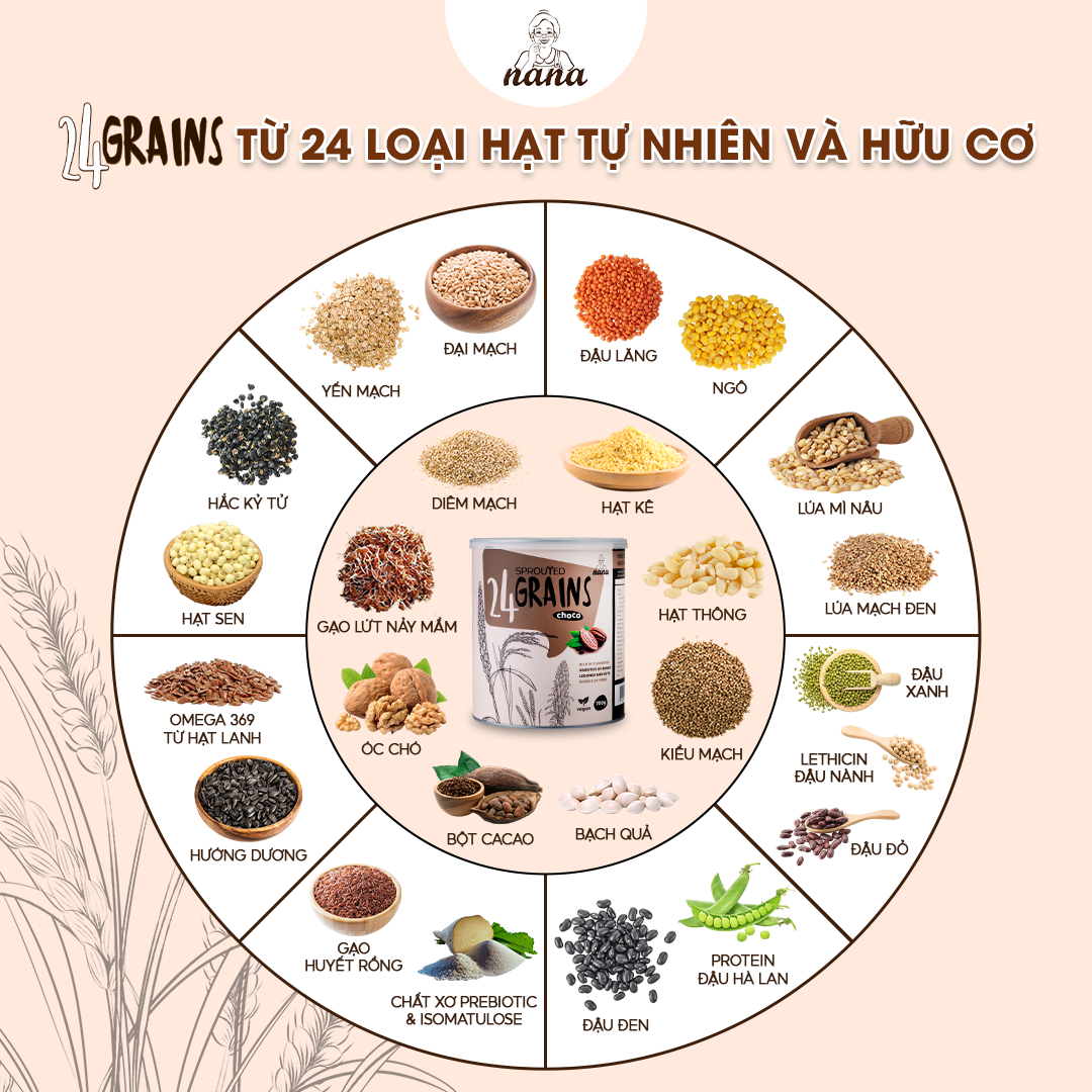 Sữa Hạt Gạo Lứt Hữu Cơ 24Grains 700g Vị Socola Nhập Khẩu Malaysia Cho Trẻ Từ 3 Tuổi &amp; Người Lớn Bổ Sung Dinh Dưỡng Vegan - 24grainsvn