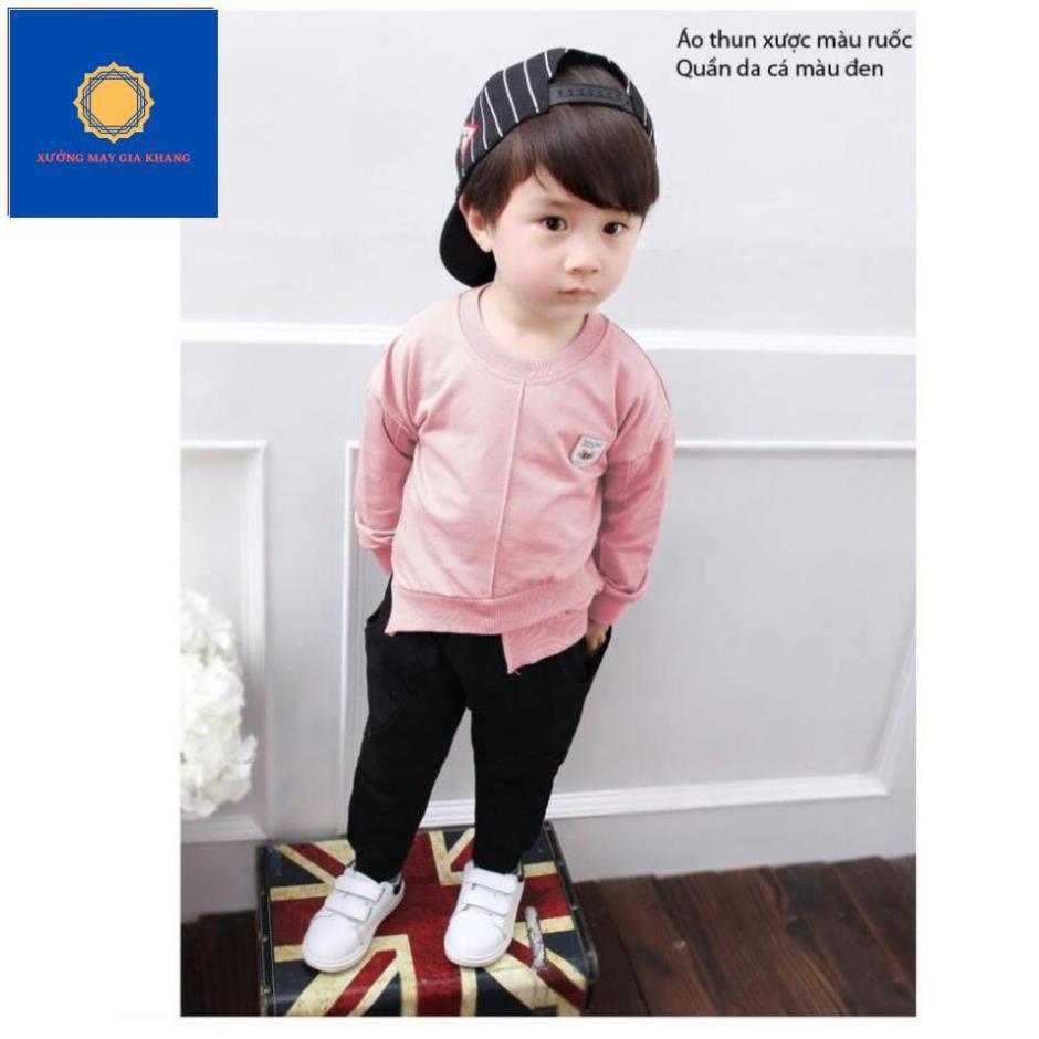 Đồ bộ quần áo dài tay cho bé trai, hình thêu, may kiểu lệch tà sành điệu - Xưởng may Gia Khang