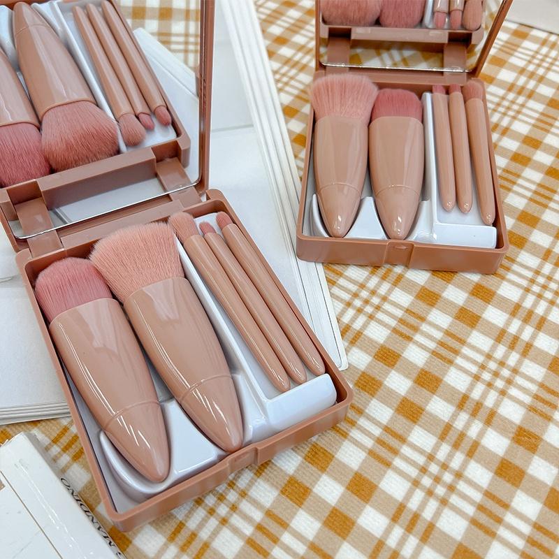 Hộp 5 Cọ Trang Điểm Makeup Có Gương Soi Cao Cấp Nhỏ Gọn Tiện Lợi