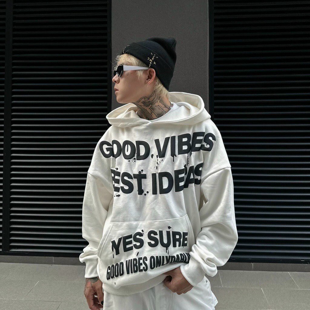 ÁO HOODIE LÓT NHUNG TAY DÀI OVERSIZE IN CHỮ NỔI TRẮNG GOOG VIBES PHONG CÁCH HÀN QUỐC PHONG CÁCH HOT TREND, Áo khoác Hoodies Nỉ GOOLL From Rộng In Chữ Nổi Mẫu Hot Trend