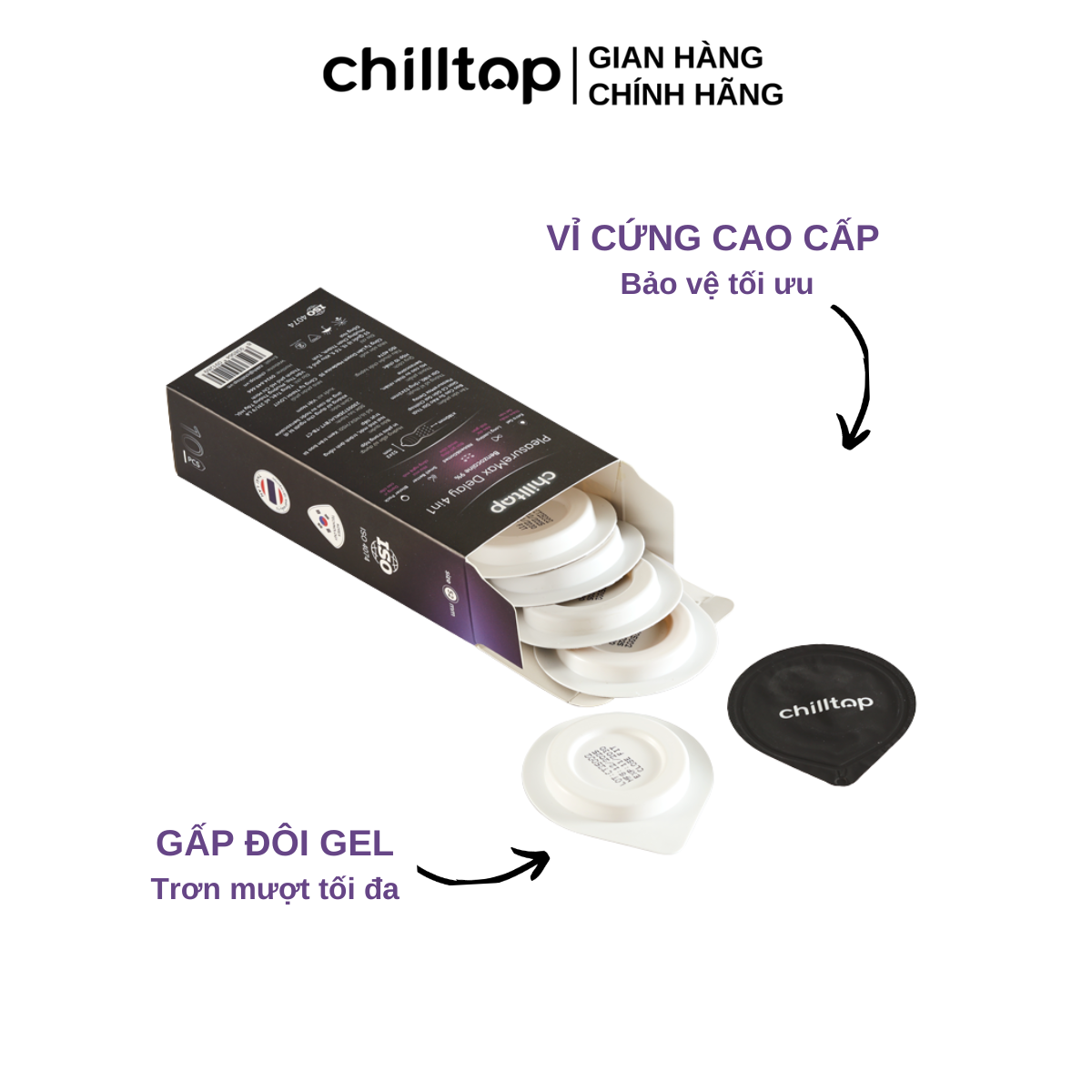 Bao cao su Chilltop PleasureMax Delay 4in1 Gân Gai, Kéo dài thời gian Hộp 10 Bao