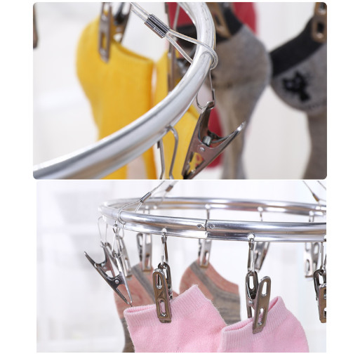 Móc Kẹp Phơi Quần Áo Inox 20 Kẹp Khung Tròn Tiện Ích