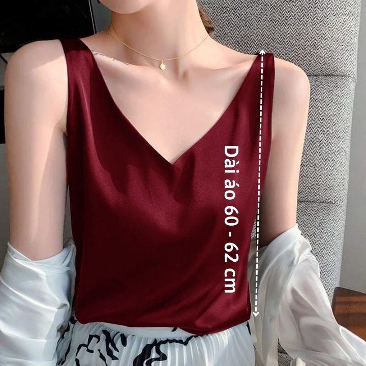 Áo hai dây nữ cổ tim mặc trong áo vest dễ thương, chất vải lụa satin Hàn Quốc cao cấp thoáng mát, sang trọng - LARI