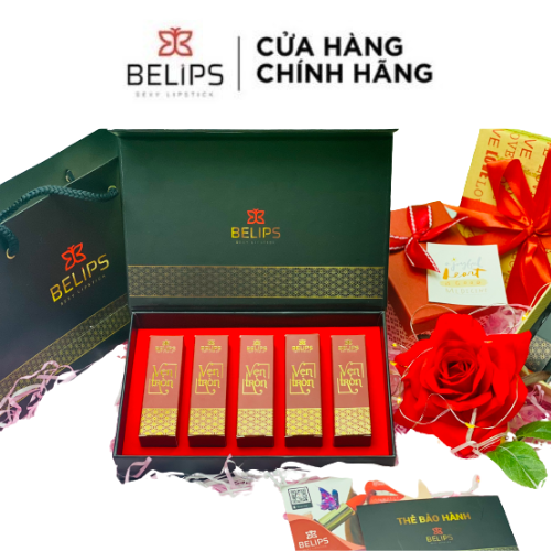 Sét son quà tặng Belips 5 thỏi Vẹn Tròn hộp đen sang trọng