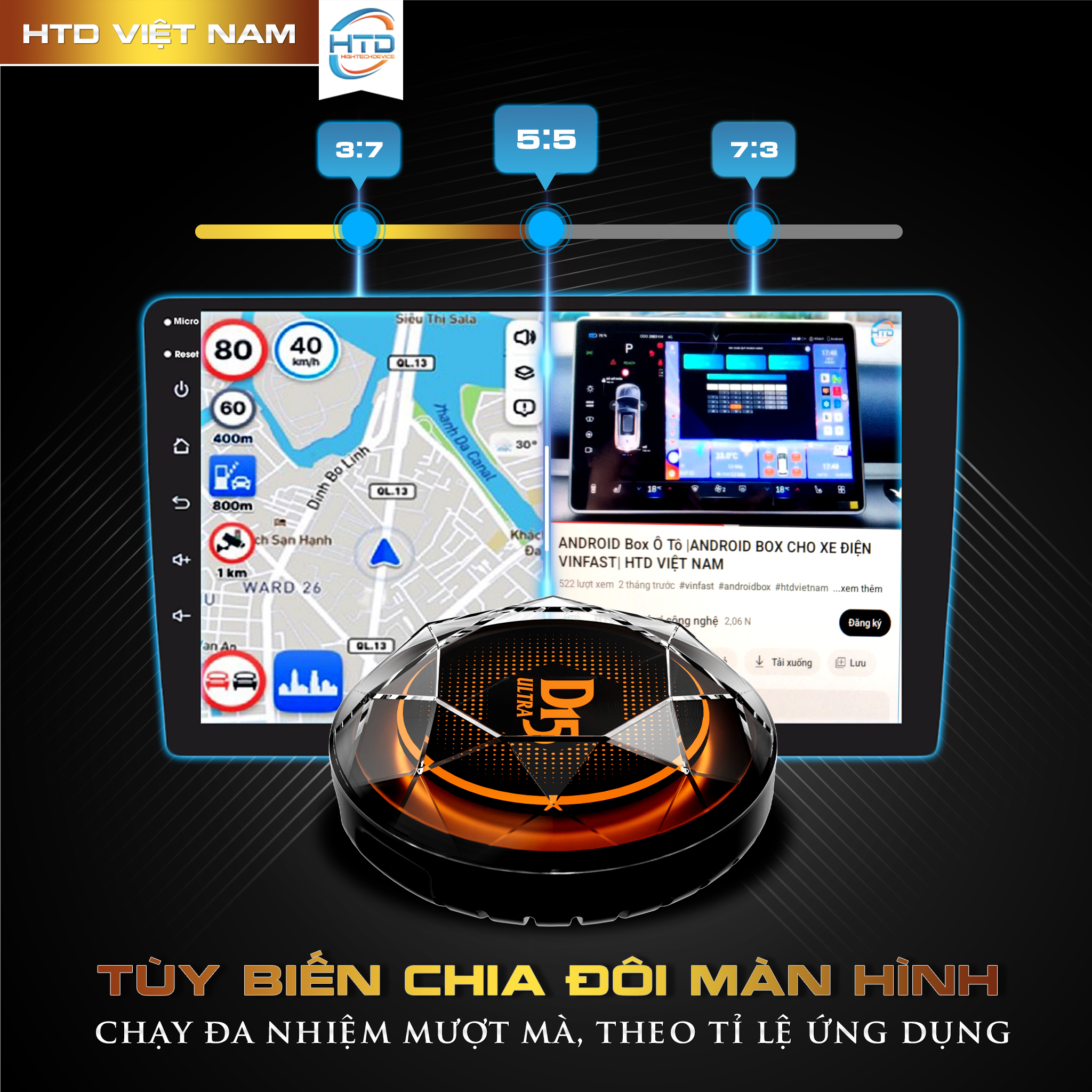 HTD Bộ Chuyển Đổi Màn Hình Android D15 Ultra dành cho ô tô thế hệ mới nhất (Tặng kèm Bơm Điện Mini P23, VM Live Plus 2 năm)