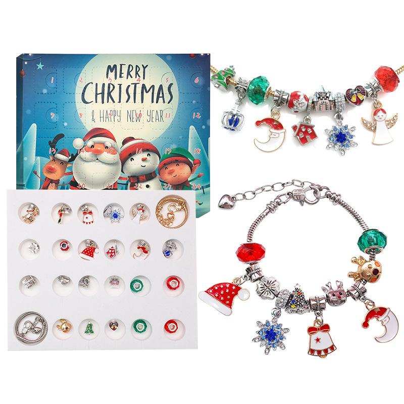 Lịch Mùa Vọng 2022, Lịch phiêu lưu Giáng sinh DIY Pearls Charm Bracelet Collier với đồ trang sức Phụ kiện vòng đeo tay 24 ngày đếm lịch cho các cô gái Quà tặng Giáng sinh