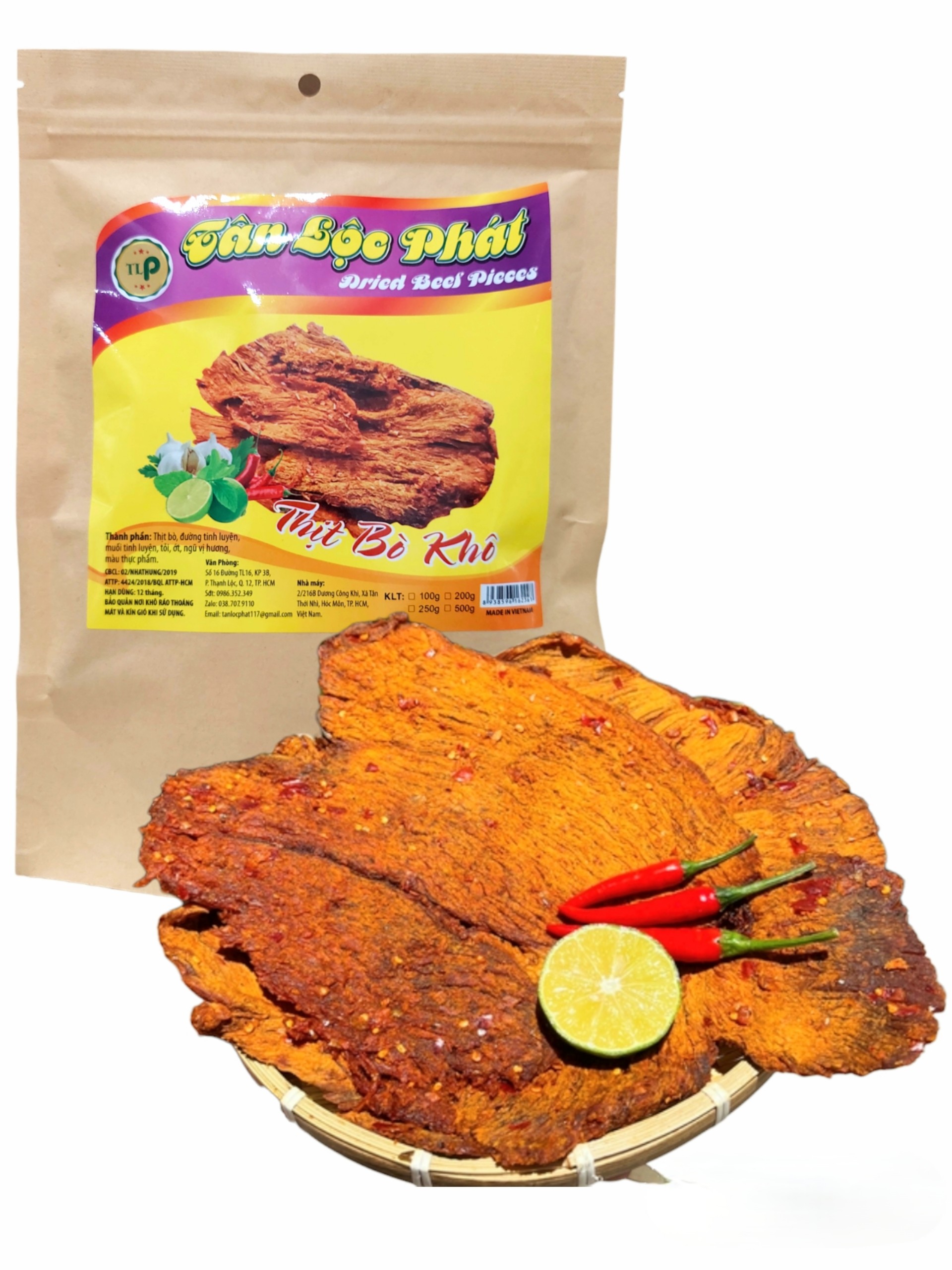 KHÔ BÒ MIẾNG MỀM CAY NHẸ VỊ VỪA ĂN KÈM TƯƠNG ỚT CỰC NGON THƯƠNG HIỆU TÂN LỘC PHÁT - 100G