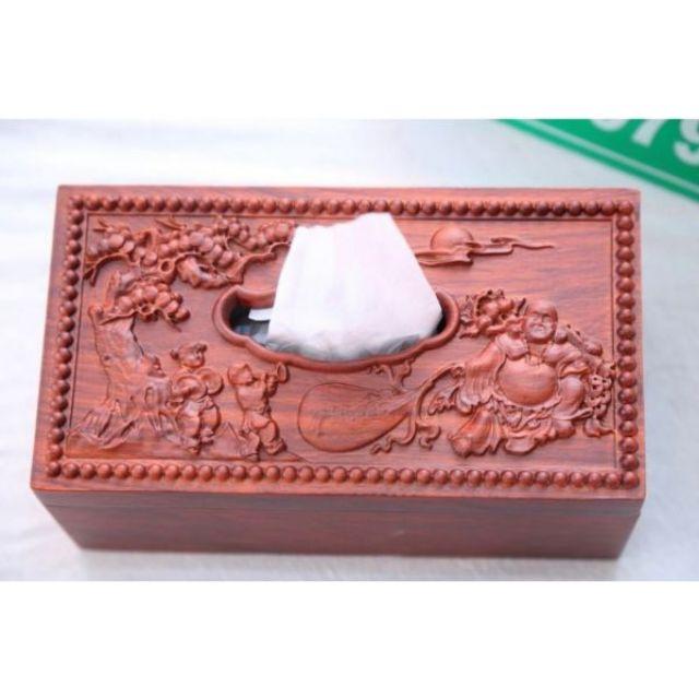Hộp đựng giấy ăn GỖ HƯƠNG - đục chạm di lặc kéo bao - giá tại xưởng sản xuất