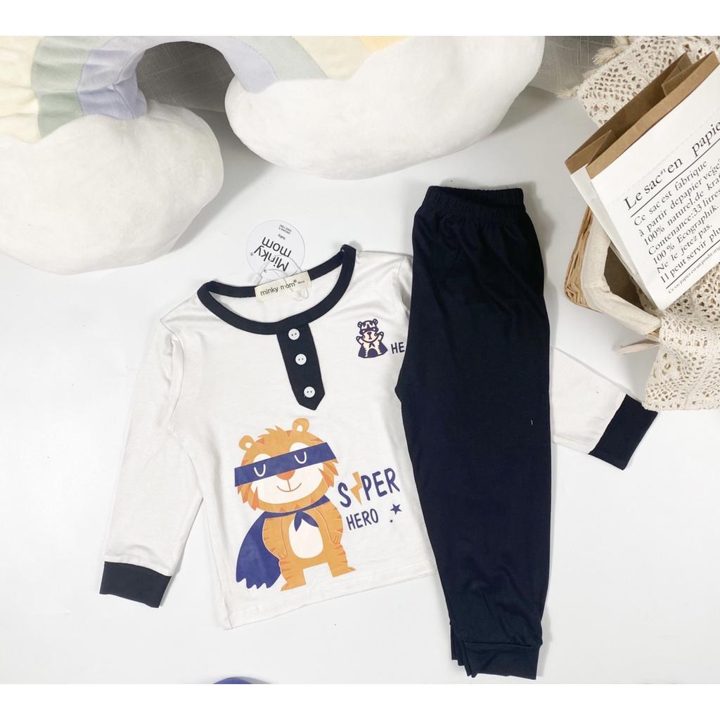 Bộ dài tay thun lạnh cổ trụ in hình Minky Mom cho bé trai bé gái từ 7-19kg