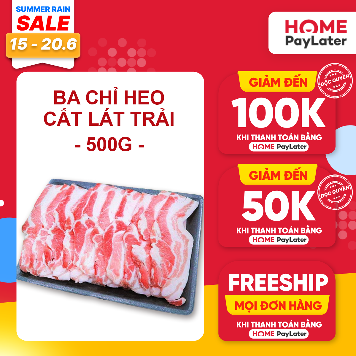 HCM - Ba chỉ heo cắt lát trải - Thích hợp với các món nướng, xông khói, xào, nhúng lẩu -