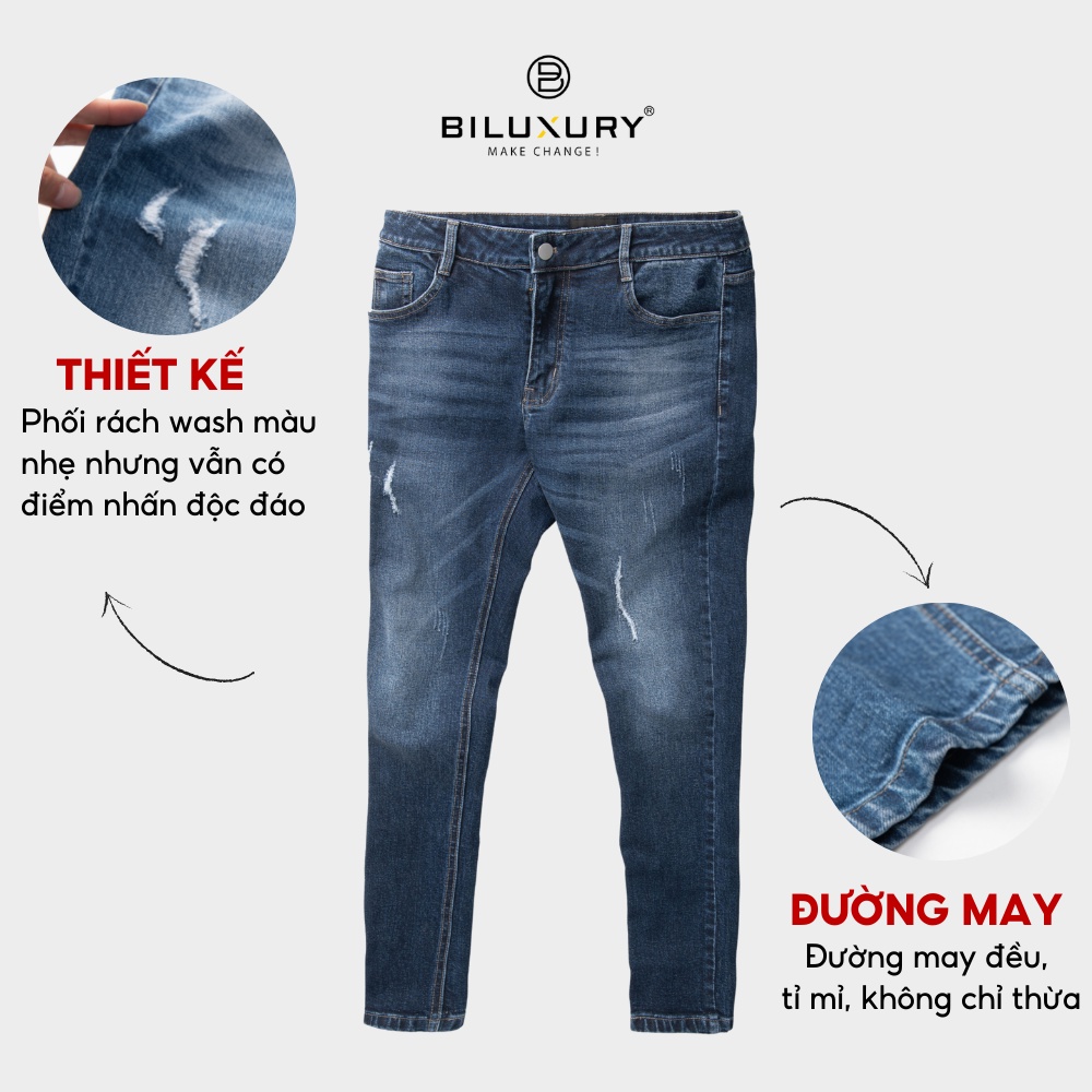 Quần jean bò nam Biluxury  dáng slimfit ôm nhẹ tôn dáng rách wash chất vải cao cấp 6QBDT008