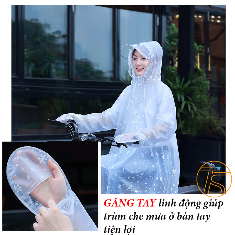 Áo mưa cánh bít người lớn bằng PVC dẻo dai có trùm tay kèm nón và mặt nạ dùng cho xe máy điện, xe máy