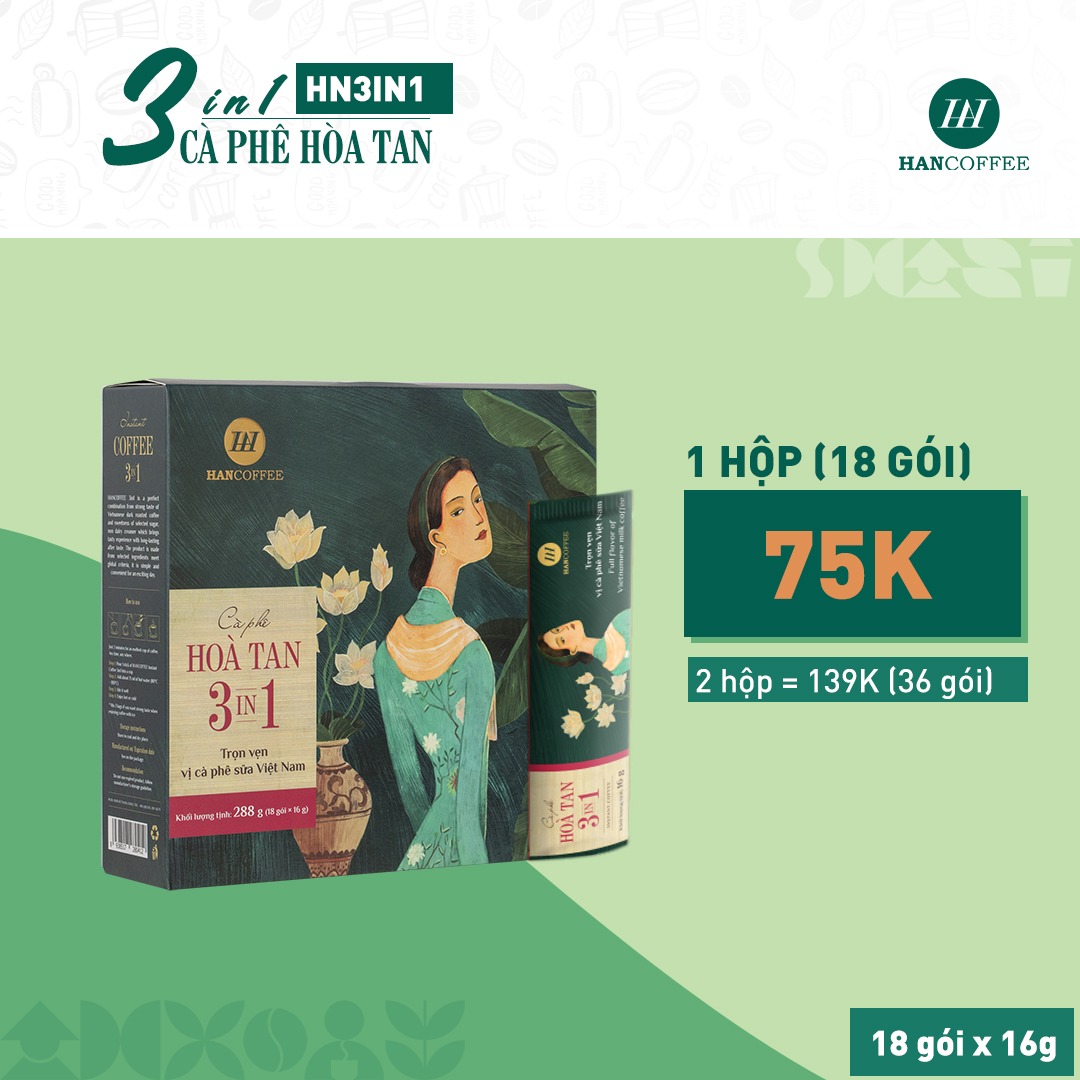 Cà Phê Hòa Tan 3IN1 Sấy Lạnh HANCOFFEE Ngọt Nhẹ, Đắng Dịu, Thơm Mùi Sữa Hộp 18 gói - HN3IN1