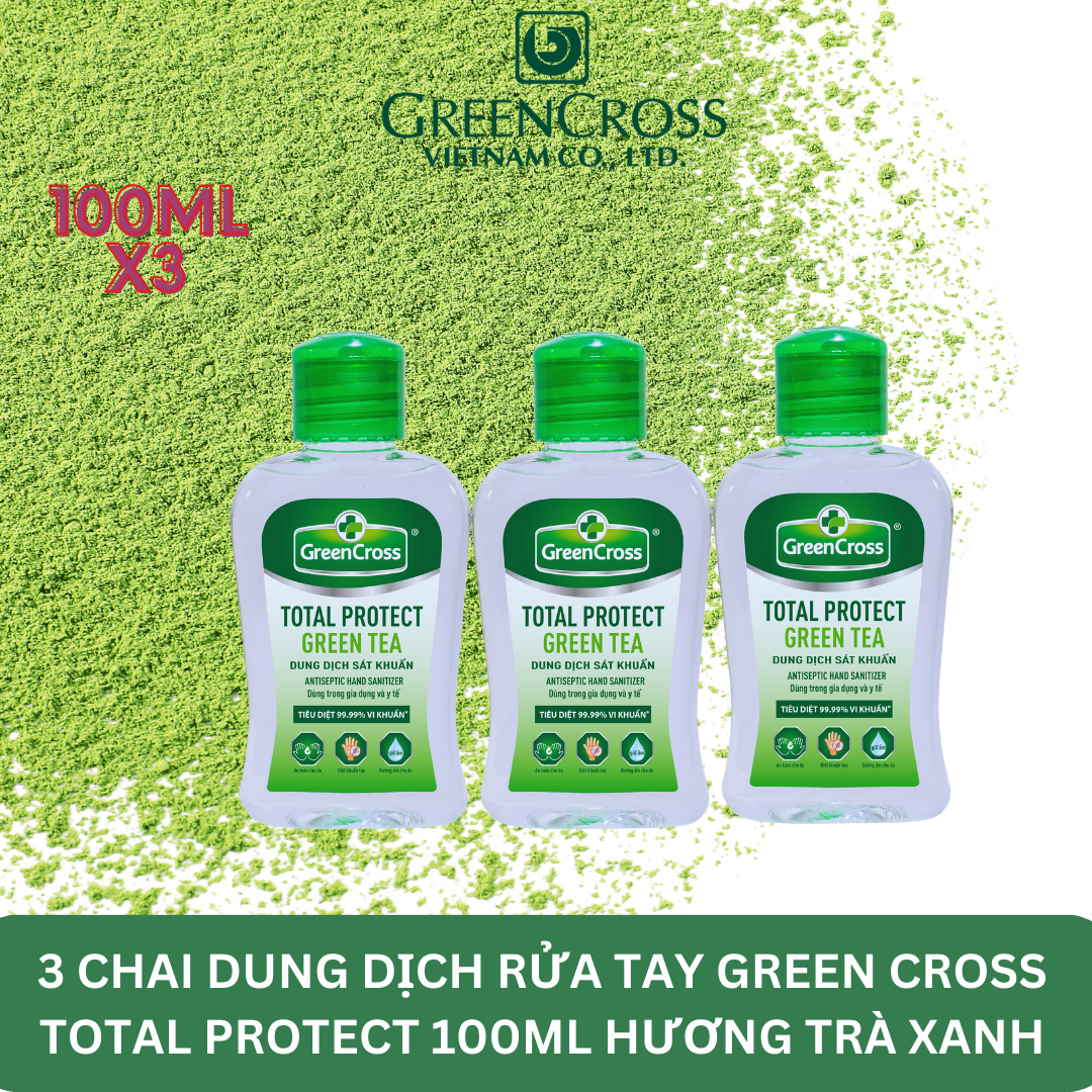 [Combo 6 TẶNG 5] 6 Chai Nước rửa tay Green Cross TOTAL PROTECT kháng khuẩn, diệt vi khuẩn100ml