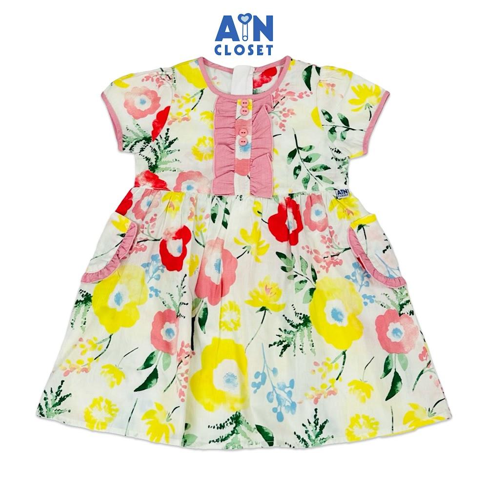 Đầm bé gái họa tiết hoa Vàng Hồng cotton - AICDBGJYROCB - AIN Closet