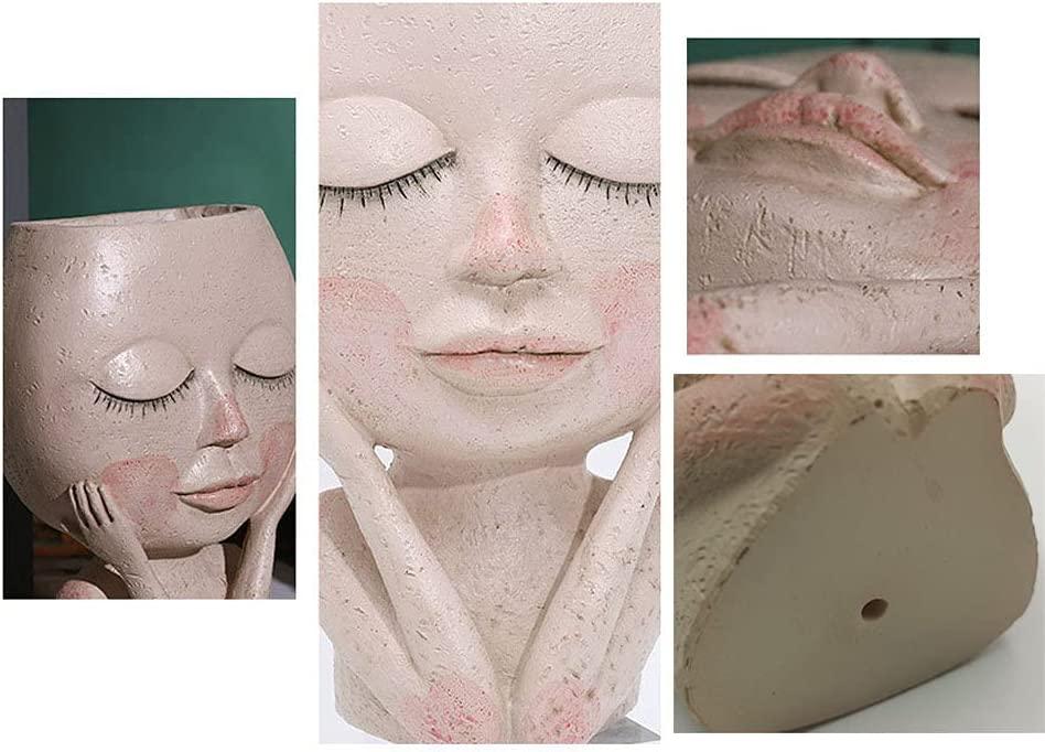 Chậu hoa mặt, Chậu trồng cây mọng nước bằng nhựa Chậu hoa sáng tạo Bình hoa hình đầu người có lỗ thoát nước cho gia đình, văn phòng, trang trí sân vườn