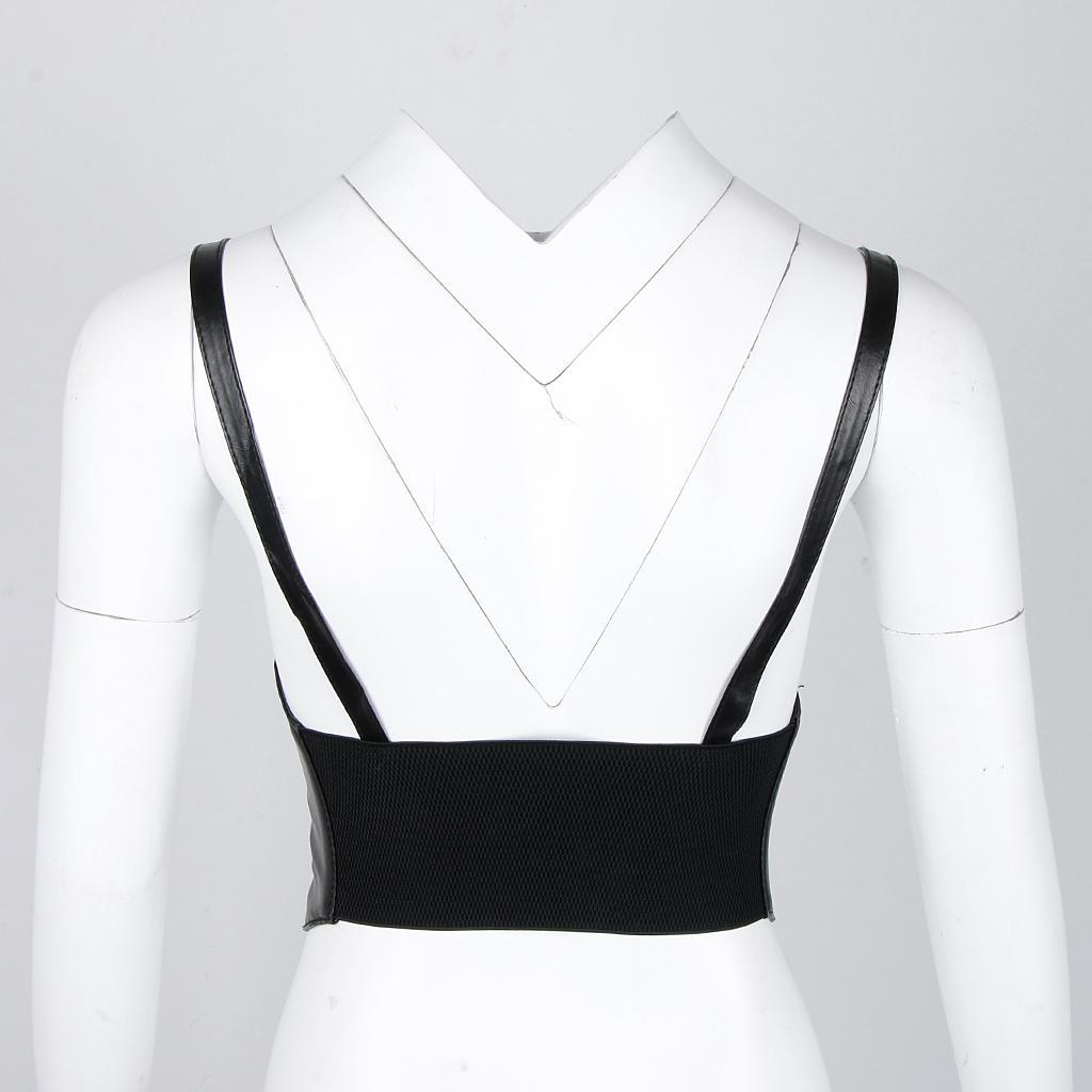 Women's Punk PU Leather Corset Belt Wide Waist Band Body Harness Waist Belt with Straps