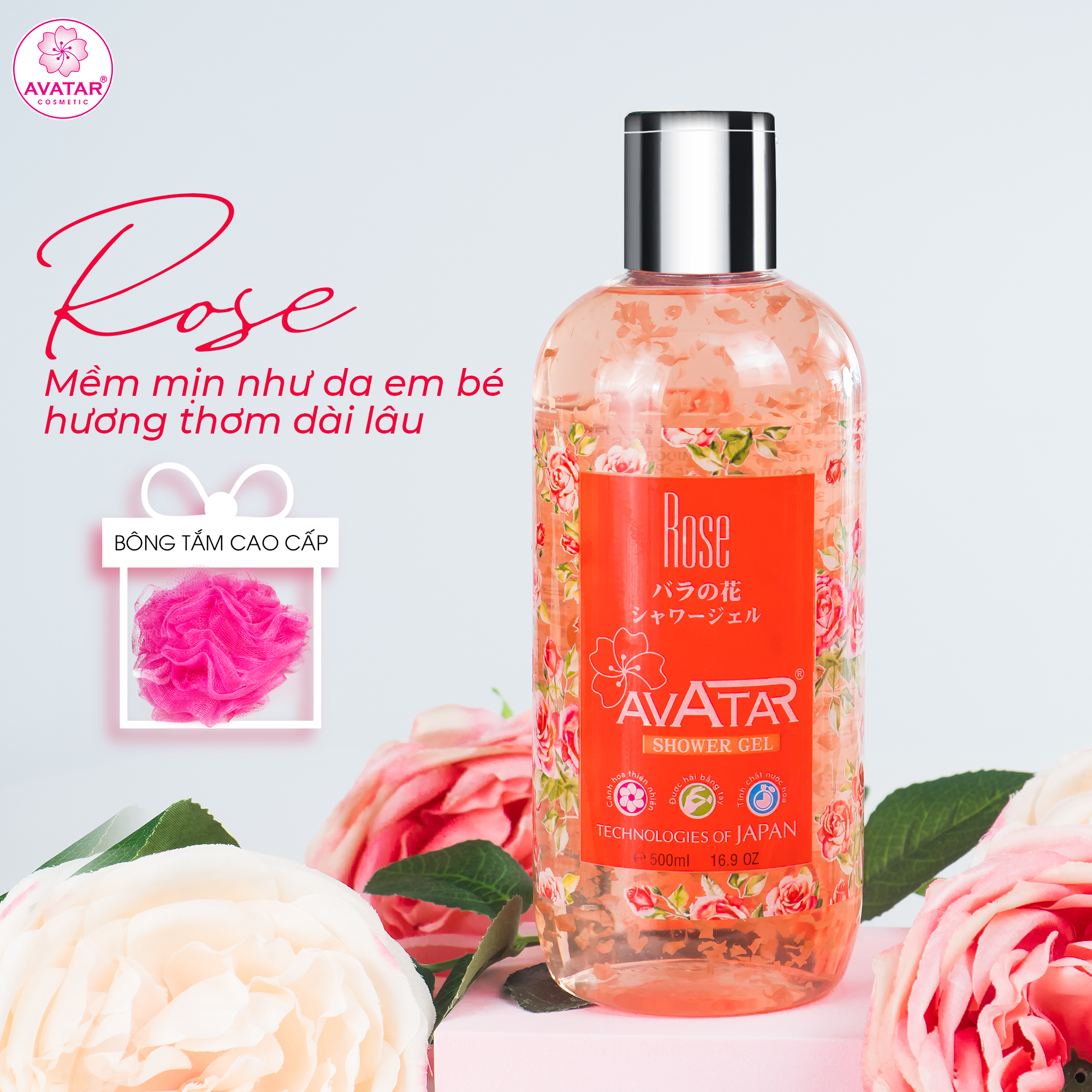 Sữa tắm Nhật cao cấp cánh hoa hồng Rose 500ml- giúp tươi trẻ làn da mịn màng, mềm mại và trắng hồng