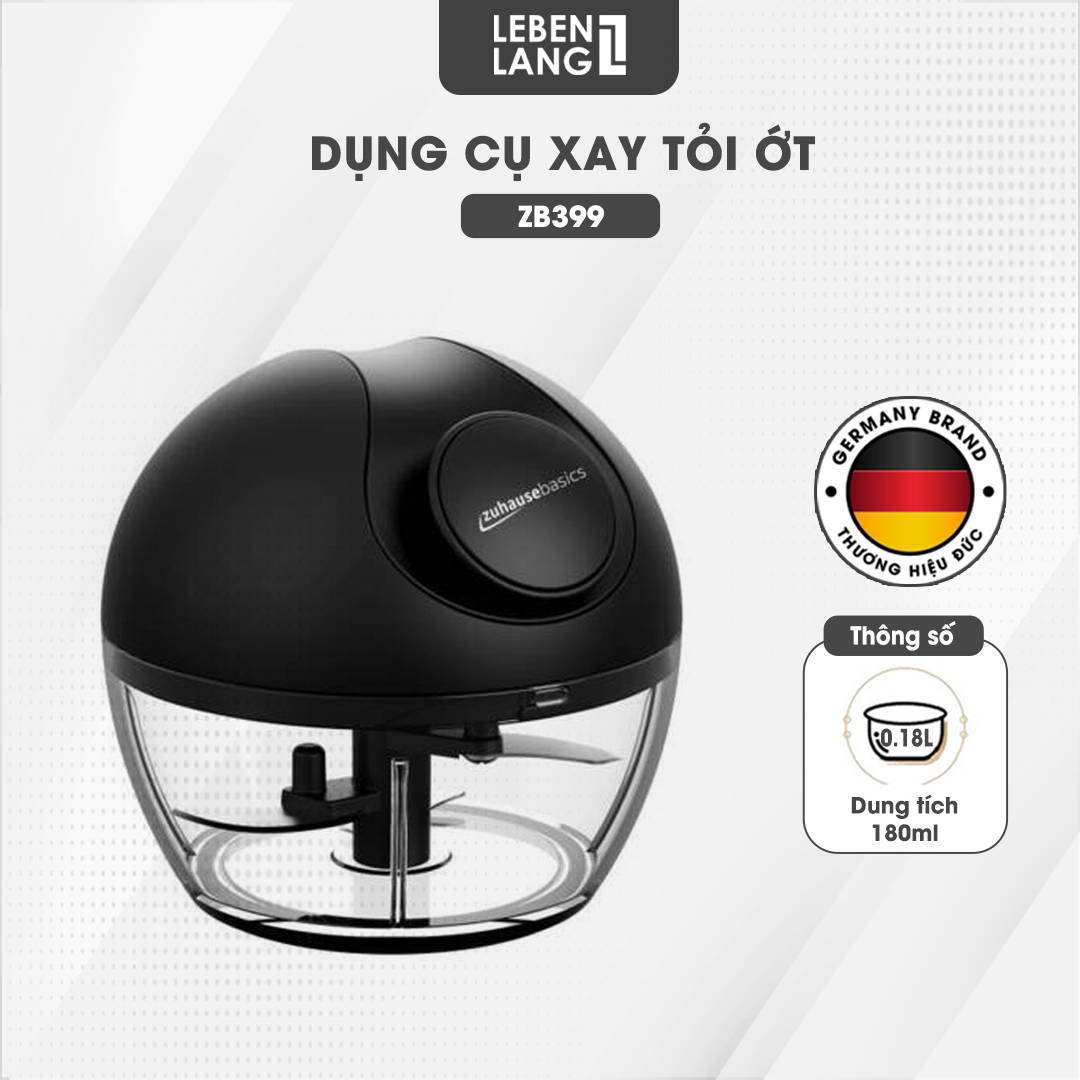 Dụng cụ xay tỏi ớt, thực phẩm Zuhausebasics ZB39 lưỡi xay bén, dây rút tiện lợi, dung tích 450ml - hàng chính hãng