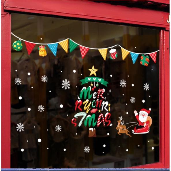 Decal trang trí Noel Hít Tĩnh Điện 2 mặt - RÈM CỜ SẮC MÀU NOEL KÉO XE
