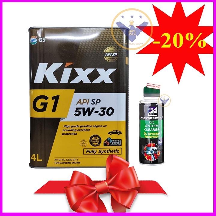 Dầu nhớt ô tô tổng hợp Kixx G1 API SP 5W30 Hàn Quốc can 4L + Súc rửa động cơ Bluechem 250ml