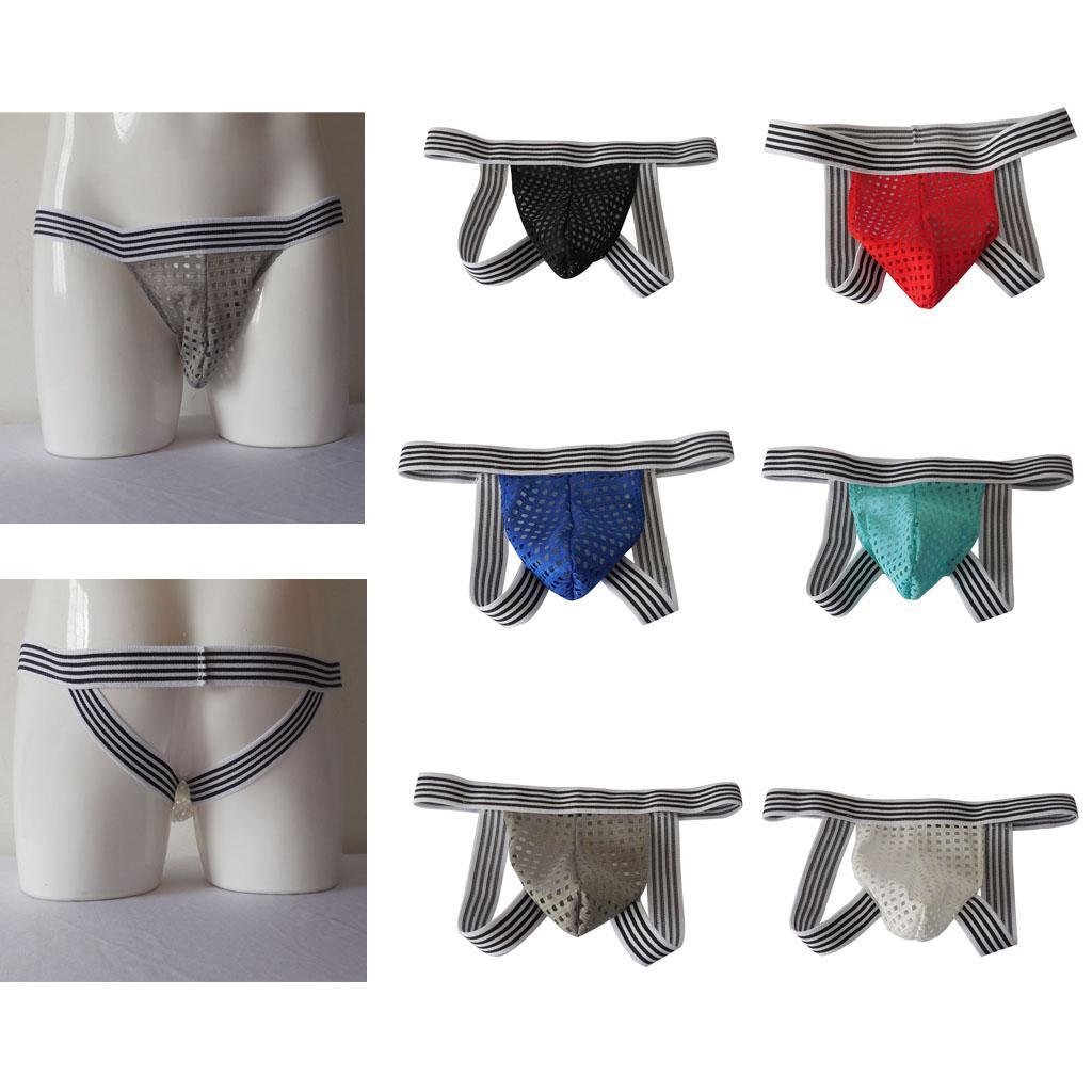 2-3pack Men's Low Waist Openwork See-Through Mesh Briefs T-Back G-String White