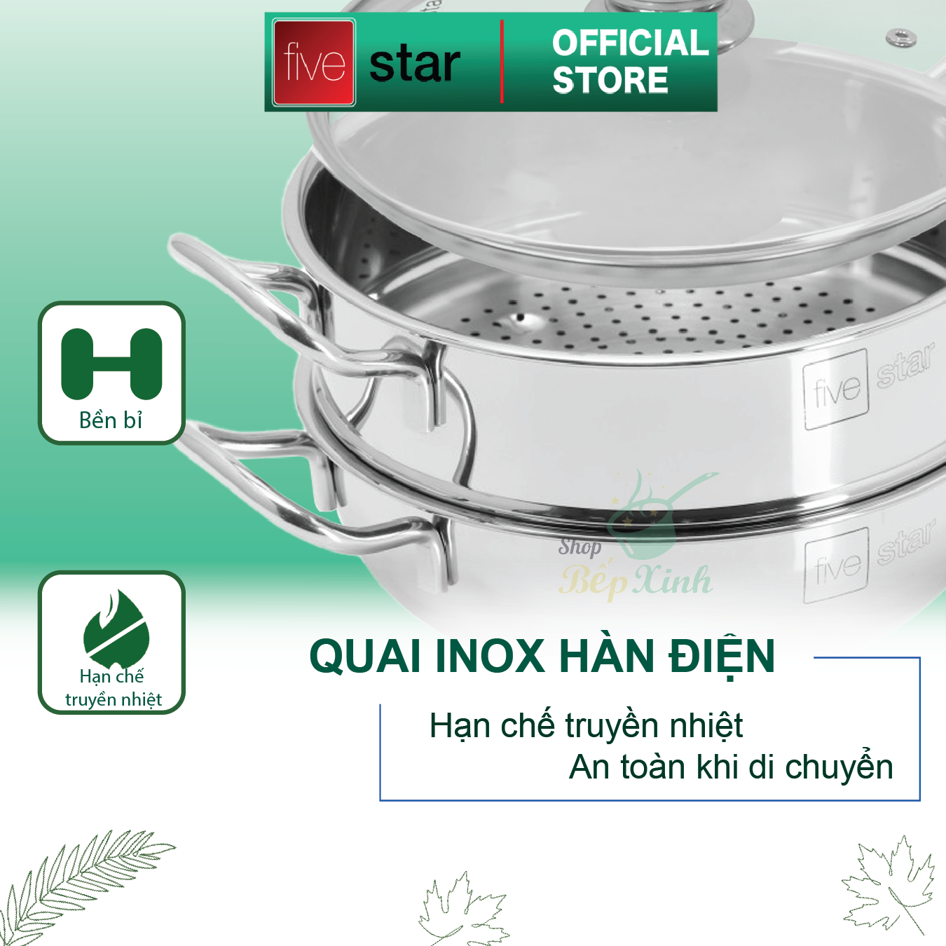 Nồi lẩu xửng hấp FIVESTAR 3 đáy từ nắp kính
