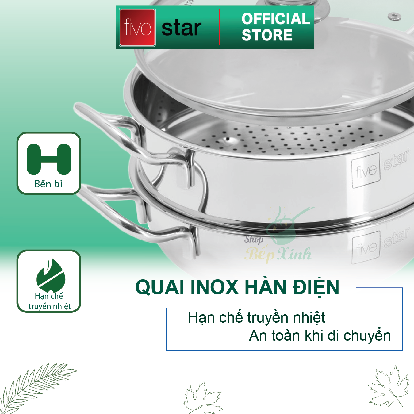 Nồi lẩu xửng hấp FIVESTAR 3 đáy từ nắp kính ( 24cm , 26cm , 28cm )