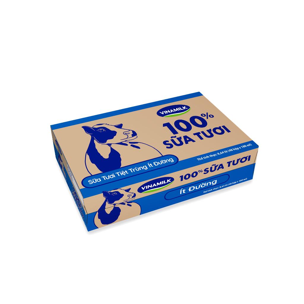 Sữa tươi tiệt trùng ít đường Vinamilk  -  Thùng 48 hộp 180ml