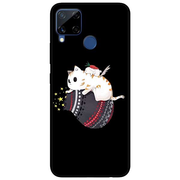 Ốp lưng dành cho Realme C15 mẫu Mèo Trắng Ôm Túi