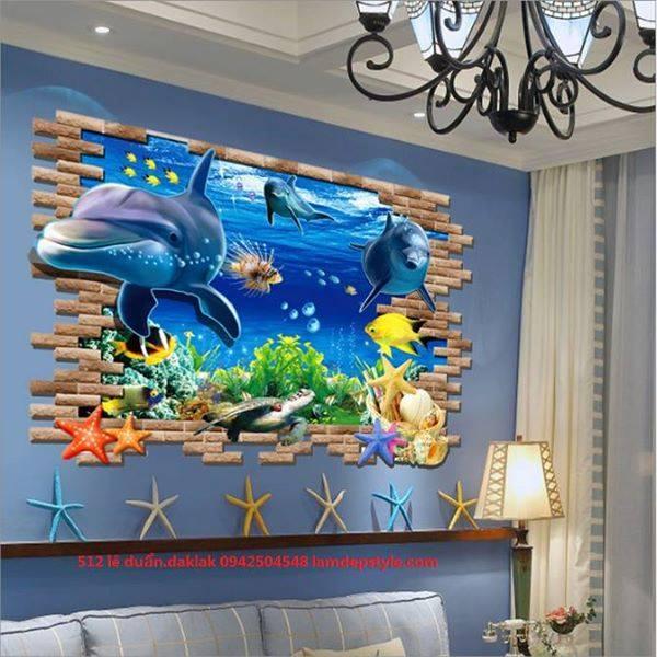 DECAL DÁN TƯỜNG CÁ HEO 3D - HP880