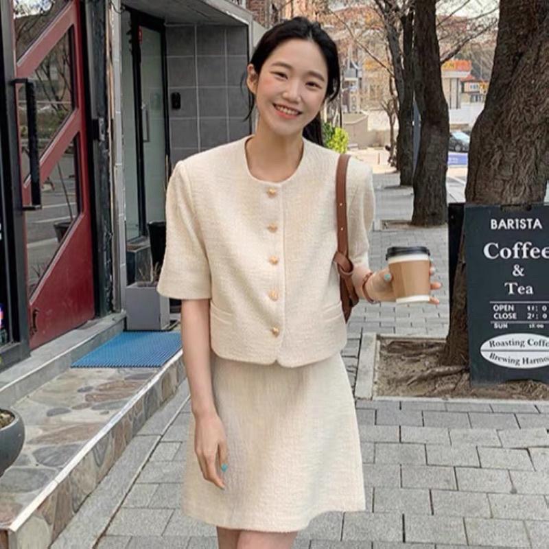 SET DẠ TWEED HÀN QUỐC MÀU KEM NHẸ NHÀNG THANH LỊCH