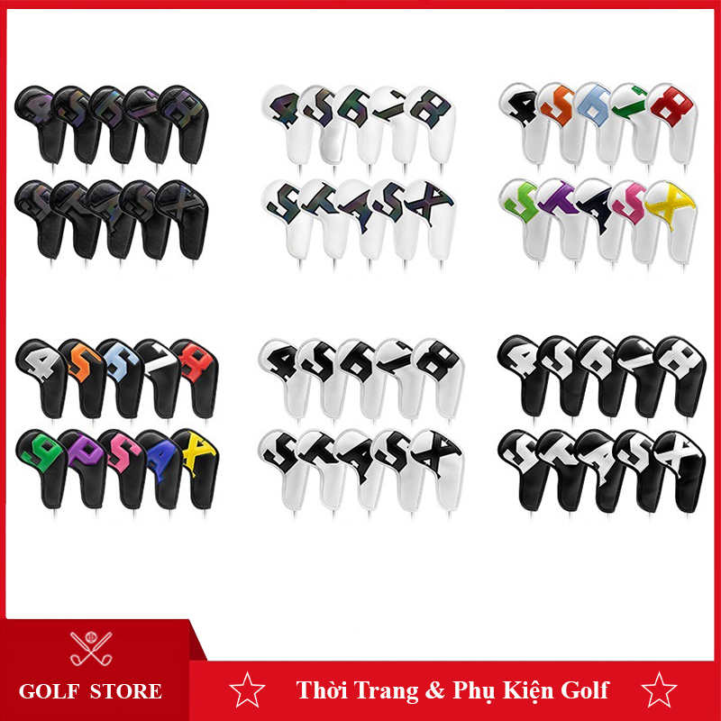 Bọc đầu gậy golf cover gậy sắt bằng da PU bền đẹp chống trầy xước bụi bẩn 10 chiếc BD027