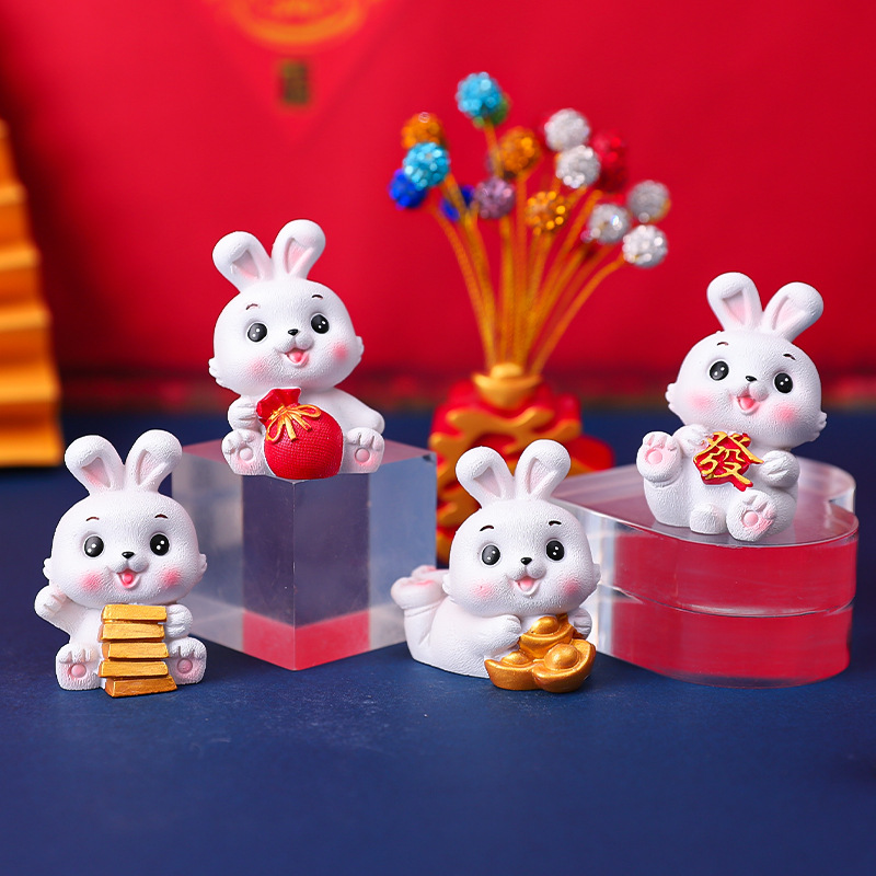 Bộ 04 tượng Thỏ trắng 5cm may mắn - tài lộc