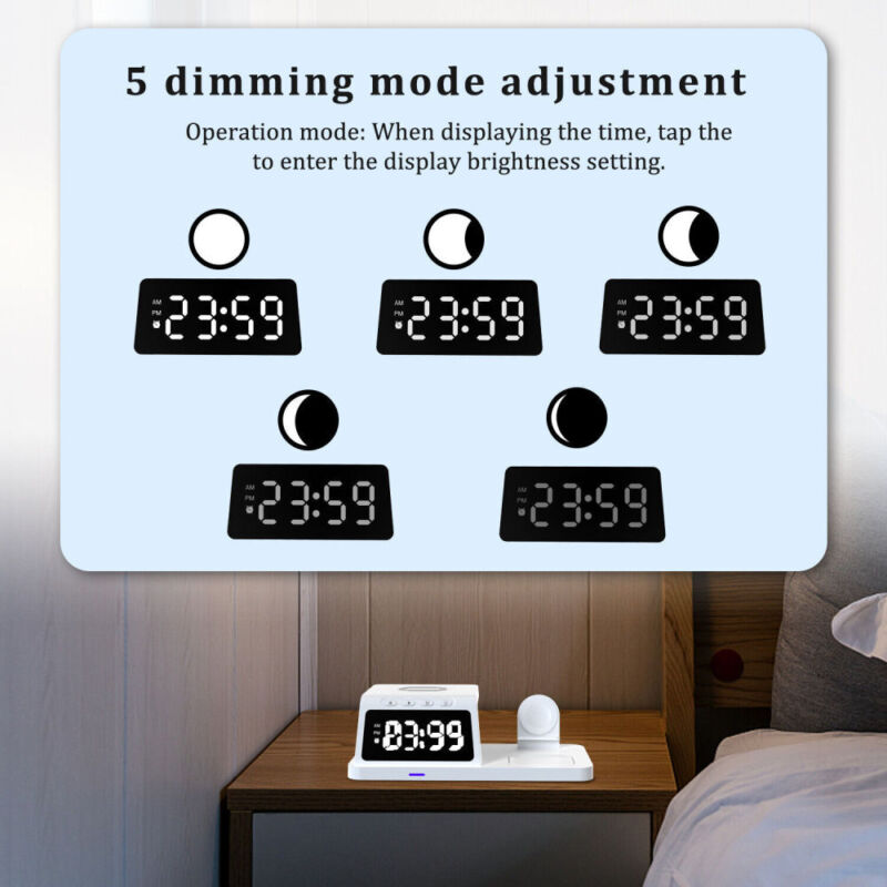 Trạm sạc không dây kiêm đồng hồ báo thức để bàn 4 in 1 HT-506 Alarm Clock Wireless Charger