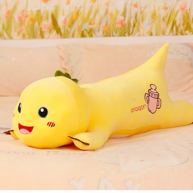 Thú nhồi bông rồng sữa nằm đáng yêu - Size 80cm - Quà tặng gấu bông con rồng vàng êm mịn.