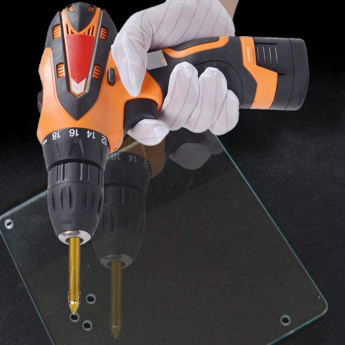 Gốm Kính Ngói Mũi Khoan Phủ Titan Thép Vonfram Lục Giác Mũi Khoan Bộ 6 Cái 3Mm 4Mm 5Mm 6Mm 8Mm 10Mm